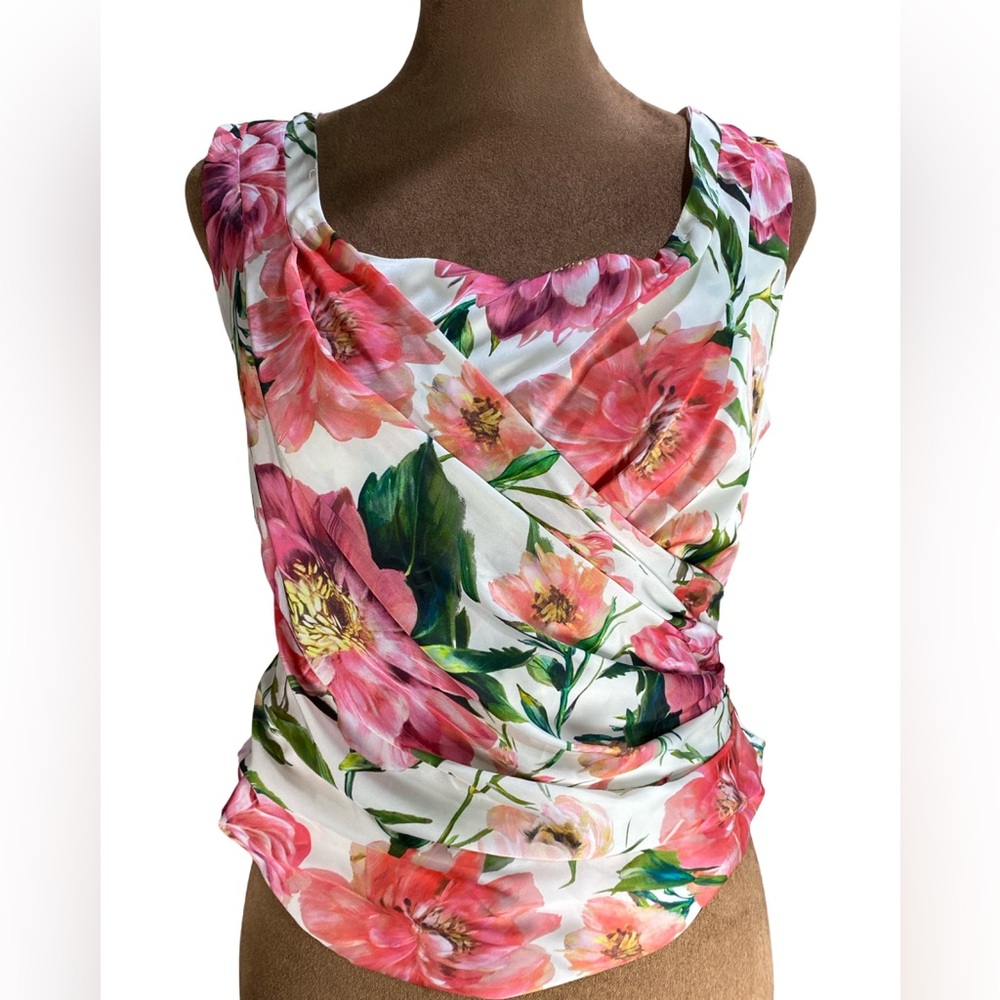 Express Conscious Edit Floral Wrap Sleeveless Blouse Pink Green Cropped Back NWT